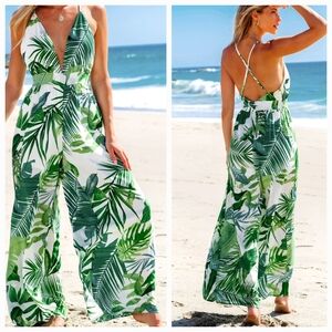 Cupshe Green Leaf Print Jumpsuit